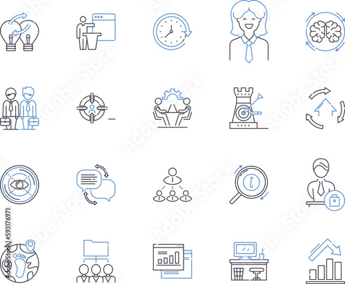 Board of Directors outline icons collection. Board, Directors, Trustees, Committee, Council, Panel, Oversight vector and illustration concept set. Conglomerate, Corporate, Executives linear signs