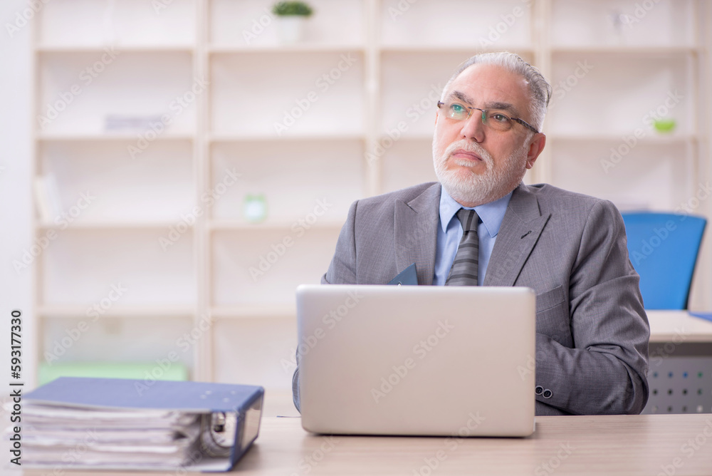Old male employee working in the office Old male employee working in the office