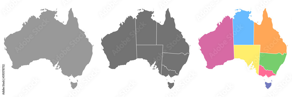 Australia map set with gray and color. 