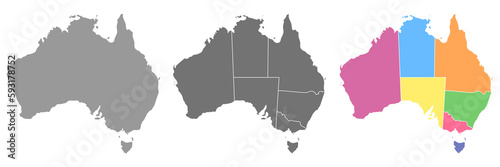 Australia map set with gray and color. 