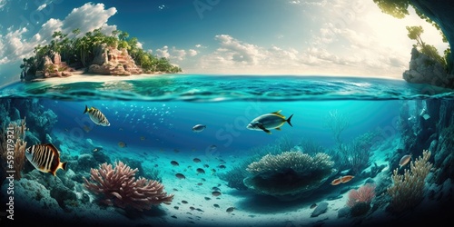 lovely tropical marine environment Ocean and sky. Generative AI © Vusal