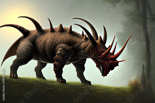 Styracosaurus Dinosaur  Generative AI Illustration