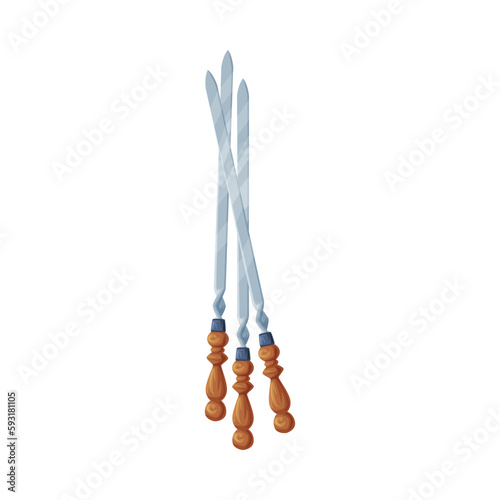 Thin Metal Skewer as Georgia Cuisine Symbol and Attribute Vector Illustration
