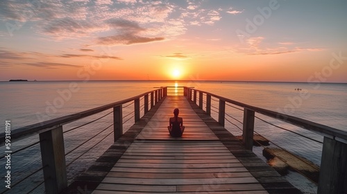 Footbridge sea beach meditation journey calm hormone sunset sea yoga