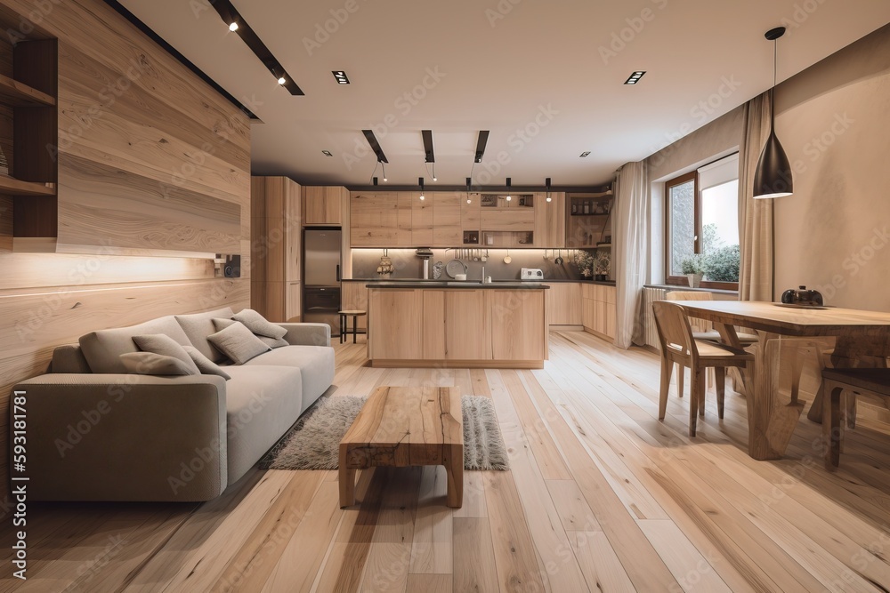 a living room with a couch a table and a window. generative ai a living room with a couch a table and a window. generative ai