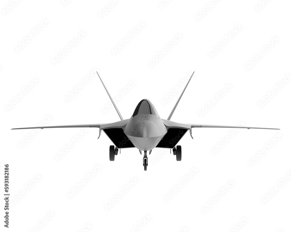 Fighter aircraft isolated on transparent background. 3d rendering - illustration - obrazy, fototapety, plakaty 