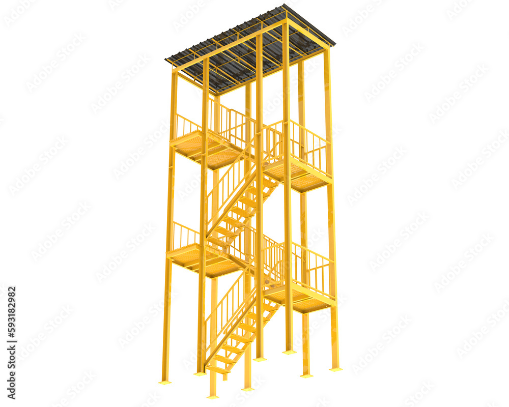 Fire escape stairs isolated on transparent background. 3d rendering - illustration