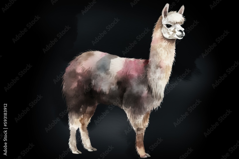  an alpaca with a black background and a black background.  generative ai