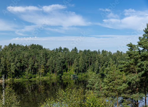 Wide river in summer in sunny weather