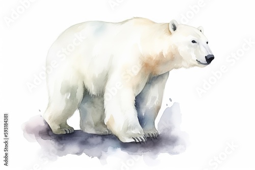  a white polar bear standing on top of a snow covered ground.  generative ai