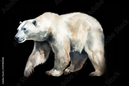  a painting of a polar bear walking on a black background.  generative ai © Nadia