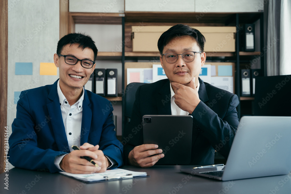 Business team meeting present.professional investor working with new startup project. Finance managers task.Digital tablet laptop computer design in morning light. Business team meeting present.professional investor working with new startup project. Finance managers task.Digital tablet laptop computer design in morning light.
