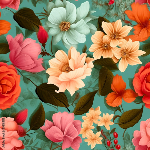 Seamless volumetric floral pattern. Flower background. AI generated