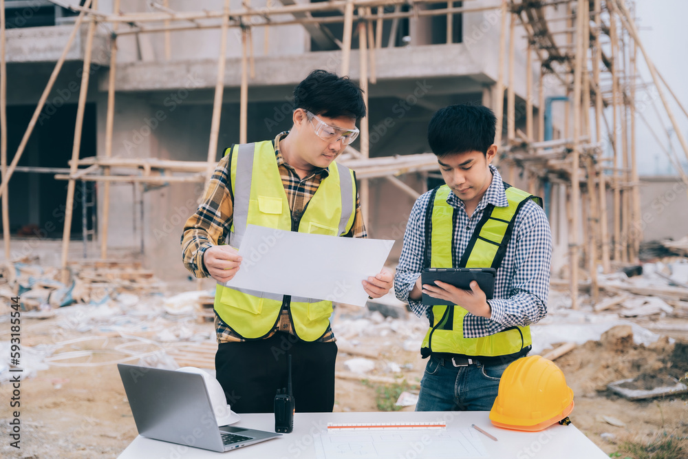 Architect team working with blueprints for sketching a construction project, green energy and solar panel concept. Architect team working with blueprints for sketching a construction project, green energy and solar panel concept.