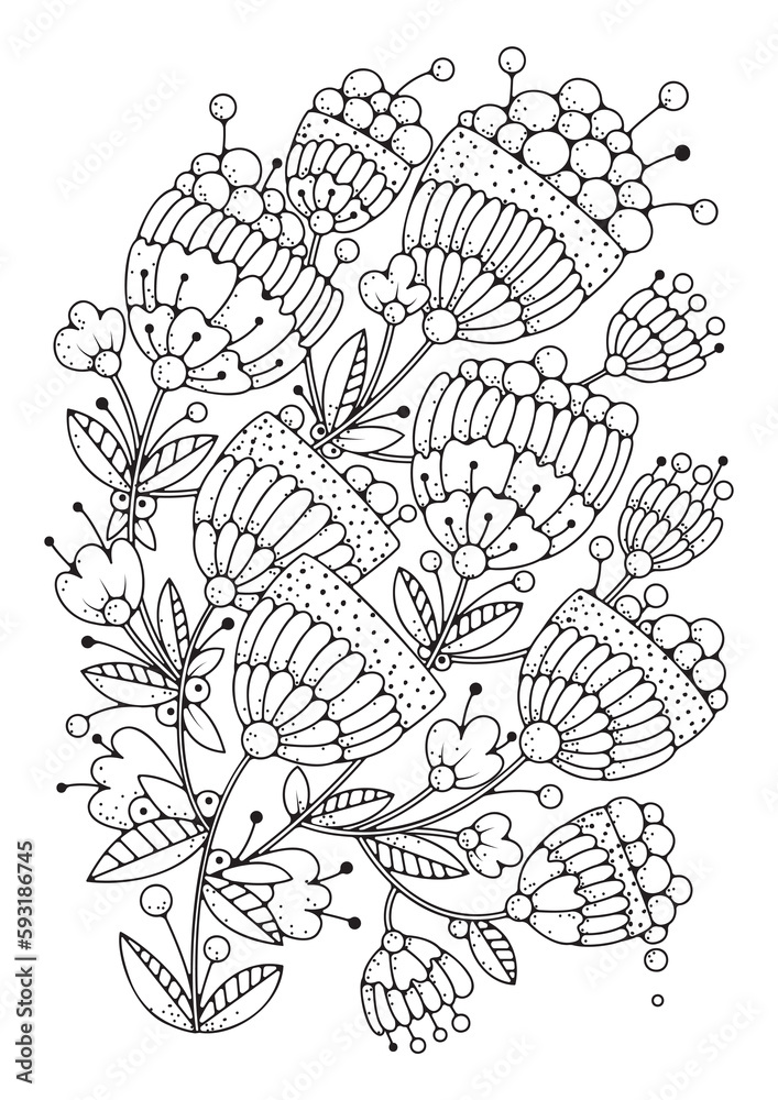 Art line flowers. Black and white background for coloring. Coloring ...