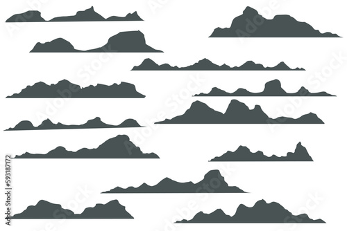 vector silhouette icon  rocky mountain black color various shapes. set of mountains  hills  hills