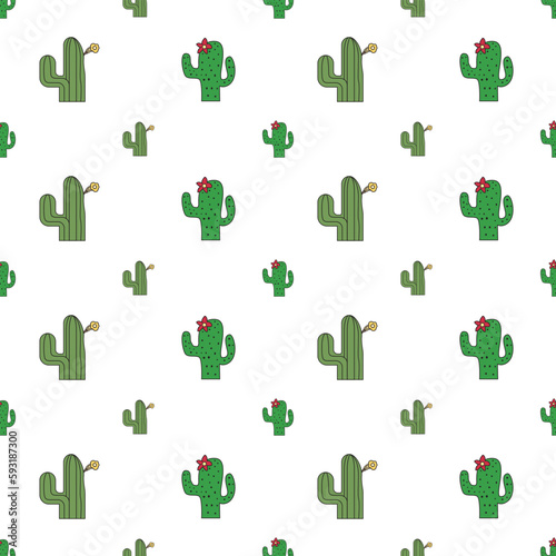 Pattern seamless Cactus cartoon cute doodle icons set. green cactus concept. Cute desert plants. Decorative natural elements are isolated on white. flat design adorable concept.