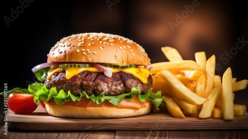 Fototapeta Naklejka Na Ścianę i Meble -  cheese burger sandwich with french fries