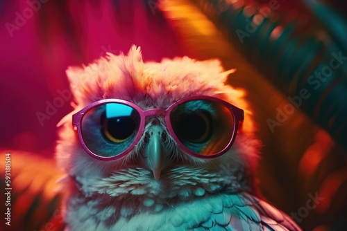  an owl wearing pink sunglasses and a pink background is shown. generative ai