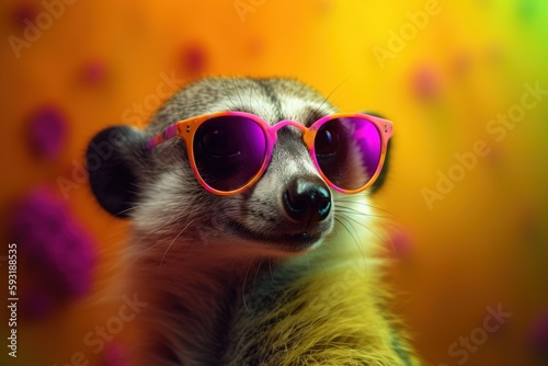  a close up of a small animal wearing some pink sunglasses. generative ai