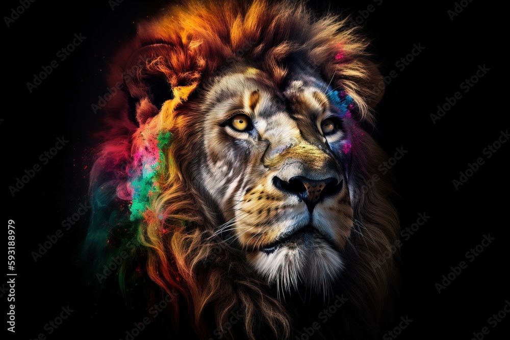 a close up of a lion's face with a black background. generative ai a close up of a lion's face with a black background. generative ai