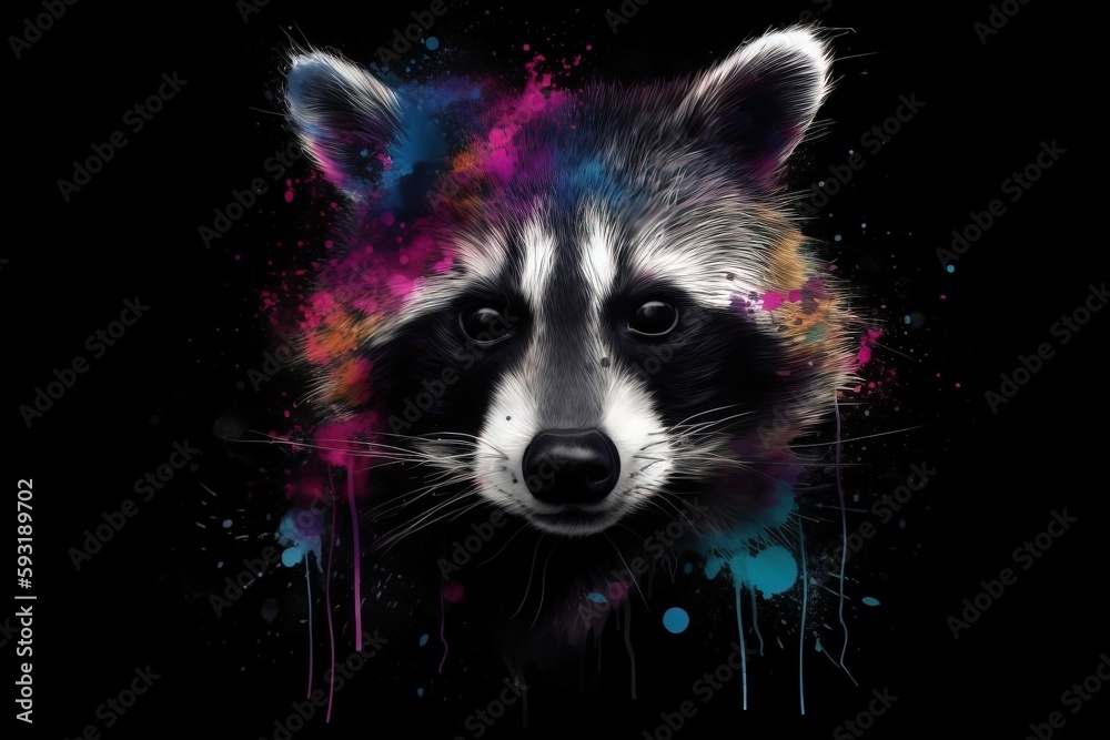 a raccoon with colorful paint splatters on it's face. generative ai a raccoon with colorful paint splatters on it's face. generative ai