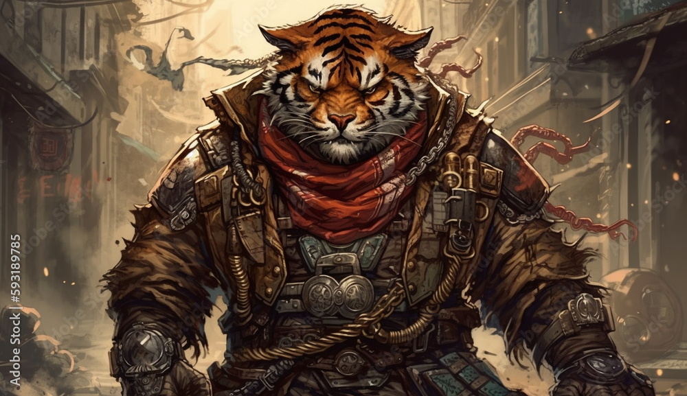 Fototapeta premium Tiger wearing jacket with anime watercolor art style. Based on Generative Ai.