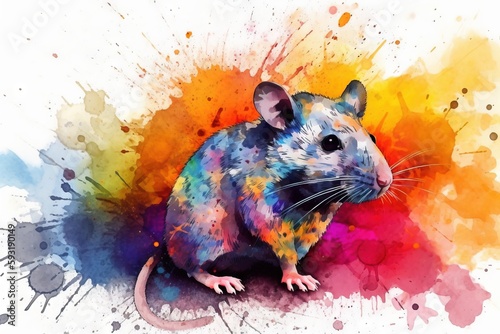  a watercolor painting of a rat on a white background. generative ai