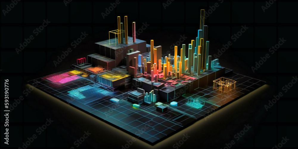 business graph with colorful icons on black background, business graph with colorful icons on black background,