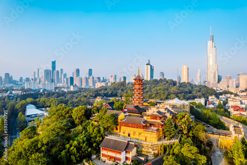 Aerial photography of early morning scenery at Jiming Temple, Nanjing, Jiangsu, China