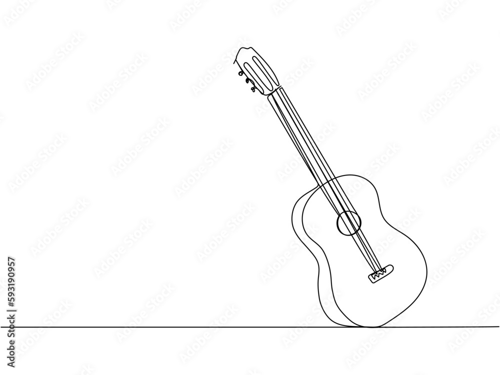 Guitar one line art. Continuous line drawing of musical, equipment, song, guitar, electric, melody, rock, volume, chord, bass, acoustic