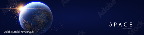 Space background. Universe, Earth planet and motion light. Futuristic design.