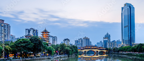 Photography City night scenery of Anshun Bridge, Chengdu, Sichuan, China