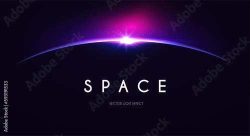 Planet with sun rays. Cosmic sunrise and sunset. Solar ring abstract light effect. Universe design.