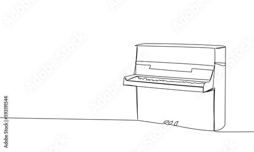 Piano one line art. Continuous line drawing of musical, classical, music, acoustic, keyboard, chord, octave, synthesizer, jazz, grand, classic, play, vintage, musician.