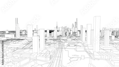 Outline city concept vector. Wire-frame style