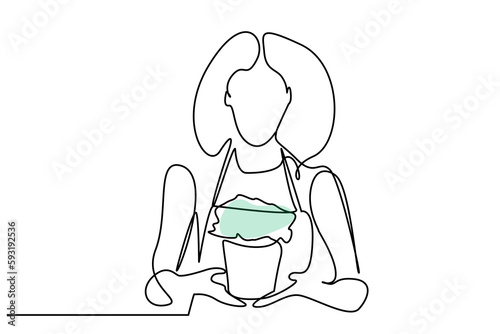 woman florist garden greenery pot flower pose portrait line art