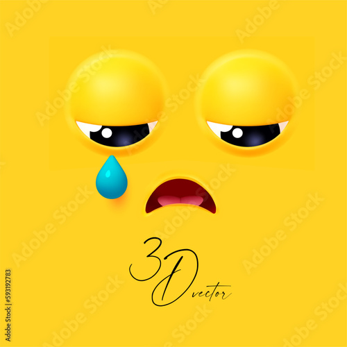 3D emational face on yellow background. Sadness, disaster and cry