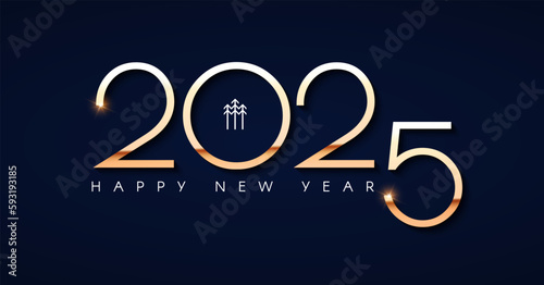 Happy new 2025 year Elegant gold text with light. Minimal text template