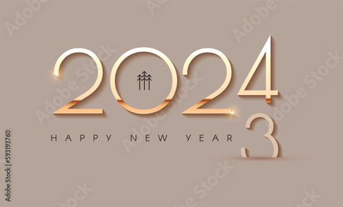 Happy new 2024 year Elegant gold text. Minimal text template