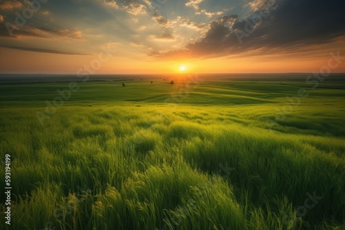 Green fields at sunset