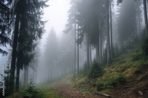 Tall trees in the forest in the mountains