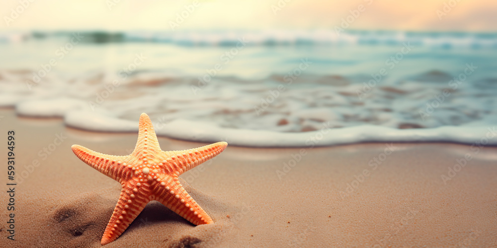 Sandy beach with collection of seashells and starfish as natural textured background for aesthetic summer design Sandy beach with collection of seashells and starfish as natural textured background for aesthetic summer design