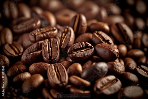 Close-Up of Roasted Coffee Beans as Background. Generative AI