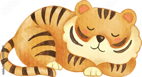 Tiger . Watercolor cartoon character .