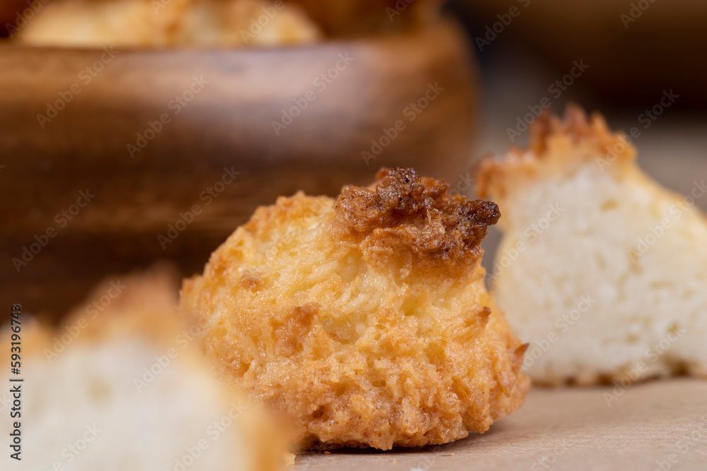 Small homemade coconut cookies made using coconut chips Small homemade coconut cookies made using coconut chips