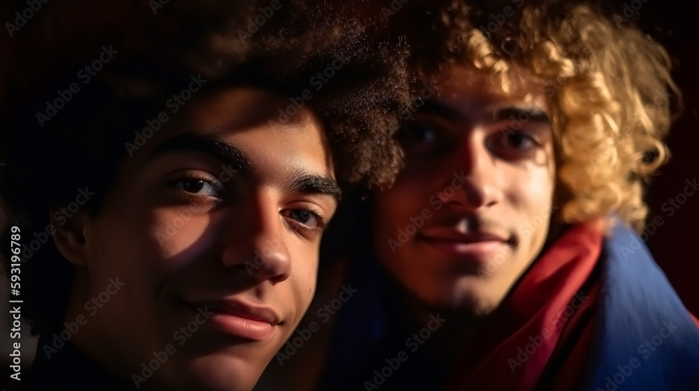 LGBTQ gay couple men portrait, tolerance for the gay community, by generative AI LGBTQ gay couple men portrait, tolerance for the gay community, by generative AI