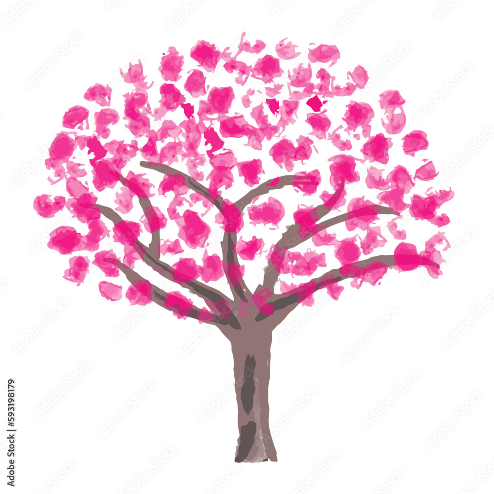 Vector watercolor pink flower tree with transparent background for landscape and architecture drawing, elements for environment and garden, painting botanical for exterior section and elevation