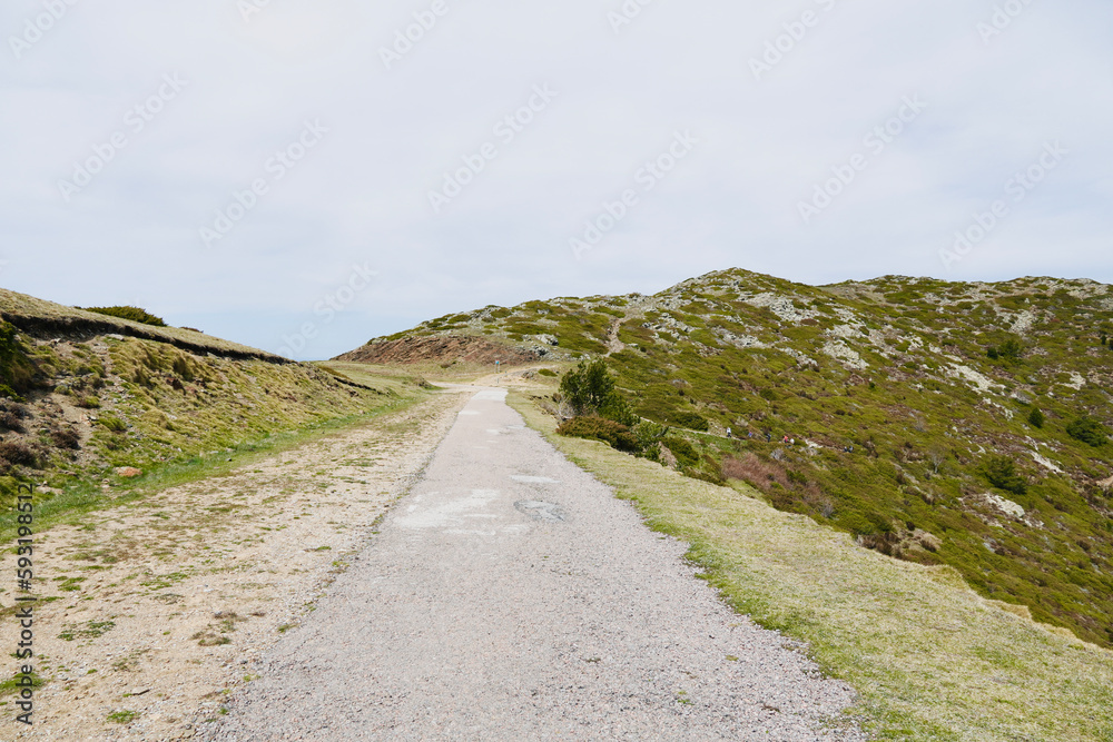 Hiking routes in Montseny natural park, Catalonia. View to the hill of