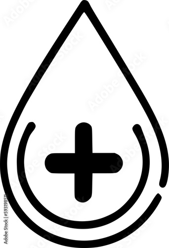 black individual clear water drop plus line icon, simple pure liquid shape with positive quality flat design pictogram, infographic vector for app logo web button ui ux interface component isolate photo